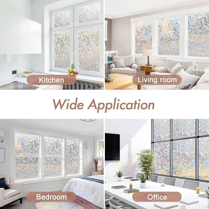 Haton Window Privacy Film, Stained Glass Rainbow Film Decorative Window Clings, Static Cling Sun Blocking Stickers Decals Coverings Tint for Home Heat Control, Non-Adhesive 17.5" x 118.1"