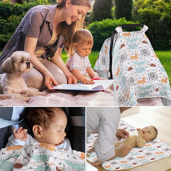 Metplus Muslin Carseat Cover for Babies,Breathable Infant Carseat Cover Lightweight Baby Carrier Cover for Girls Boys, Fit Spring Summer/Hot Days/Warm Weather