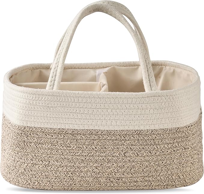 Diaper Caddy Organizer, Empty Gift Basket for Newborn Essentials, Baby Storage Basket, Stylish Gift Bag for Baby Shower, Boys and Girls – Extra Large, White and Beige Brown