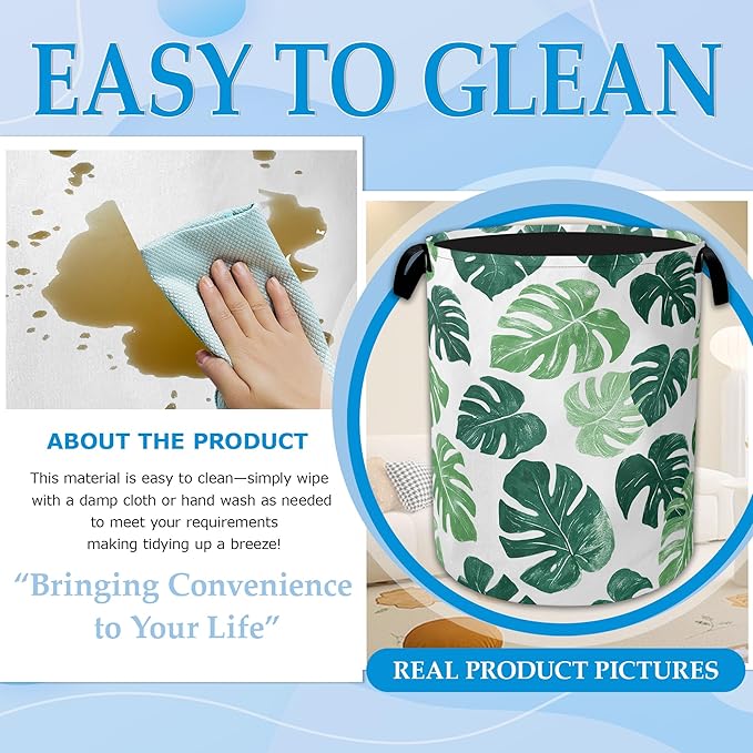 Palm Leaves Laundry Basket Collapsible Laundry Hamper Clothes Toy Storage Bin for Bathroom Bedroom Room Decor 16" X 20.8"