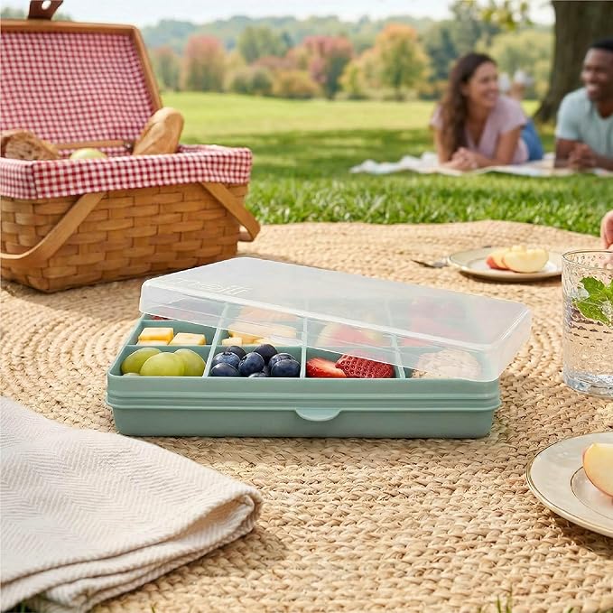 melii Snackle Box | 12-Compartment Divided Snack Container, BPA-Free Food Storage, Removable Dividers, Perfect for Kids Snacks, Arts & Crafts, Beads, and Kitchen Organization (Sage)