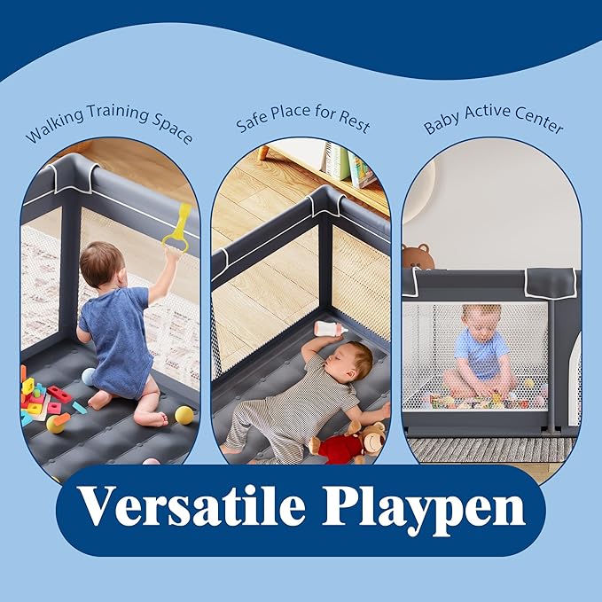 Jixrolyn Baby Playpen with Mat, Kids Play Yard with Playmat, Toddler Playpen with Bag, Indoor & Outdoor Activity Center 50"x50"