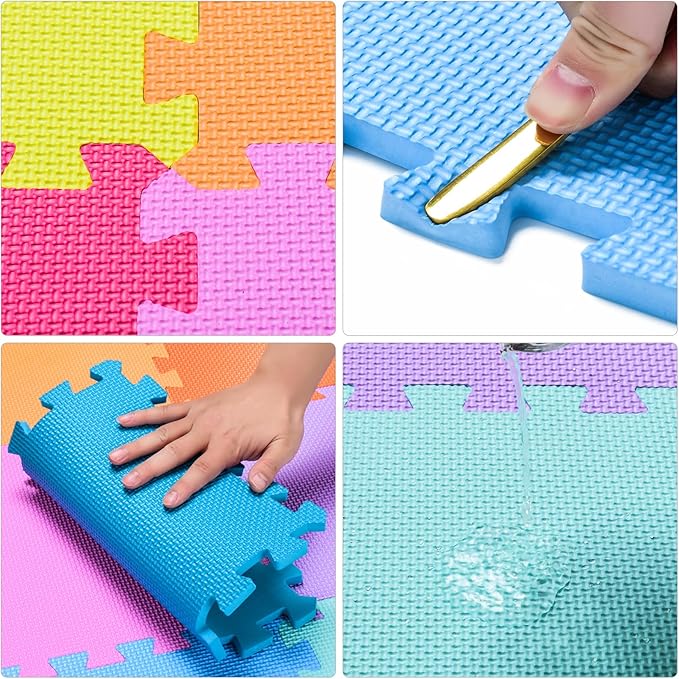 qqpp EVA Rubber 18 Tiles Interlocking Puzzle Foam Floor Mats - Baby Play Mat for Playing | Exercise Mat for Home Workout. White, Pink, Red. QC-ACIb18N