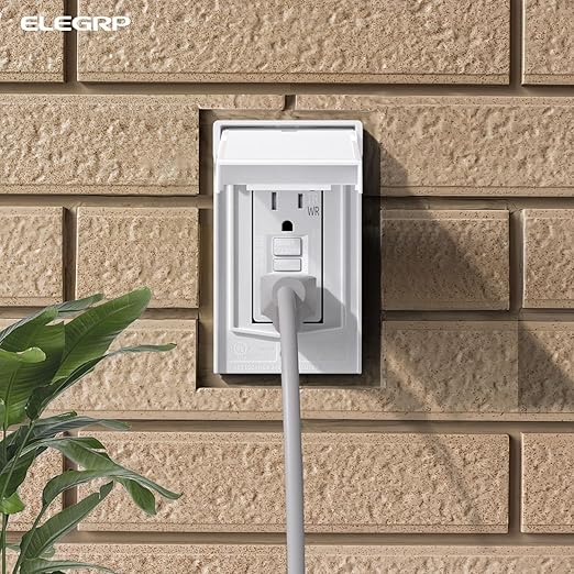 ELEGRP Outdoor GFCI Outlet with Cover, Weather Resistant GFCI Receptacle and Wall Plate, 15 Amp Self-Test GFI Electrical Outlet, Thinner Design Ground Fault Receptacle, UL Listed, Matte White, 2 Pack
