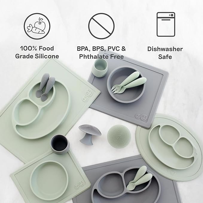 ezpz Happy Mat (Blush) - 24 Months+ - 100% Silicone Suction Placemat + Divided Plate with Three Compartments - Toddler + Preschool Essentials