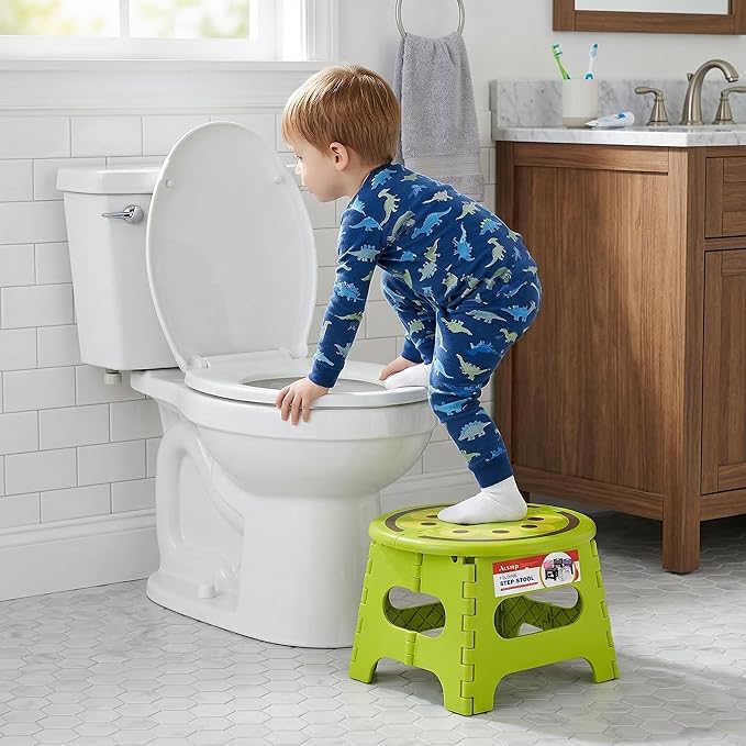 ACSTEP Folding Step Stool 9 Inch, Sturdy Collapsible Step Stool Foldable Up to 265 lbs for Kids Toddlers & Adults, Non Slip Foot Stools with Handle for Kitchen, Bathroom, Bedroom, Outdoor, Kiwi Green