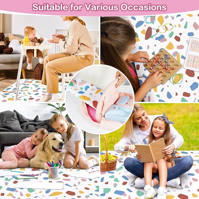 Basumee Splat Mat High Chair Mat Waterproof Baby Play Splat Mat for Under High Chair Food Catcher Highchair Mat for Floor Non Slip Bottom, White Speckle, 46x42 Inches