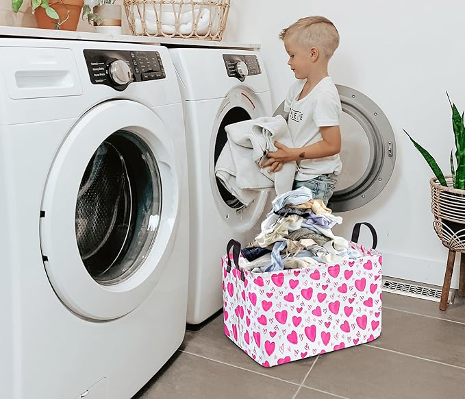 DUYIY Rectangle Gift Storage Basket Home Shelf Storage Basket Organizer Box Clothes Laundry Hamper Nursery Basket Laundry Basket with Handles (Heart)