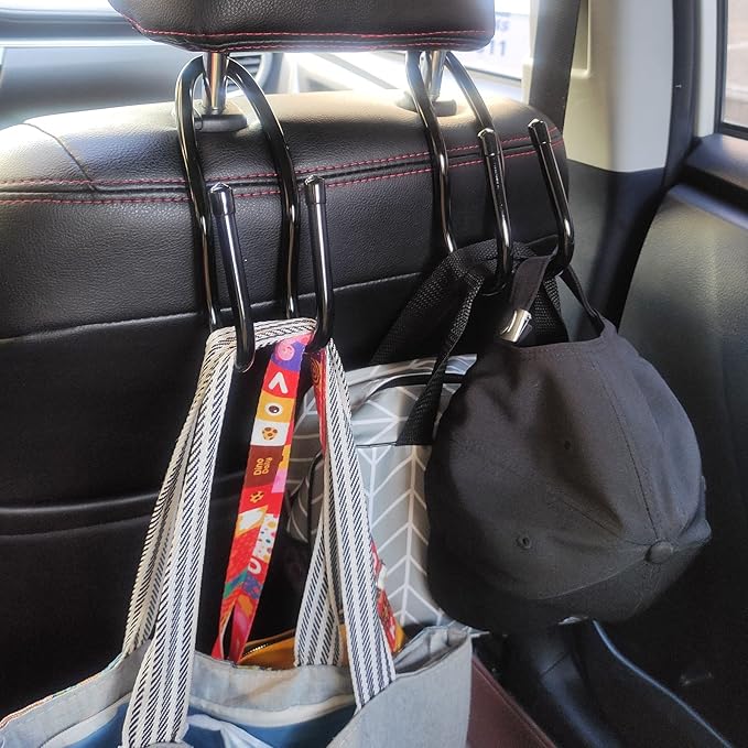 RUZUO Adjustable Car Seat Headrest Hook 4 Pack Car Storage Organizer Headrest Hanger Holder Hooks for Bags Purses Jackets Sweaters Hats Umbrella, Seat Hooks for Vehicle
