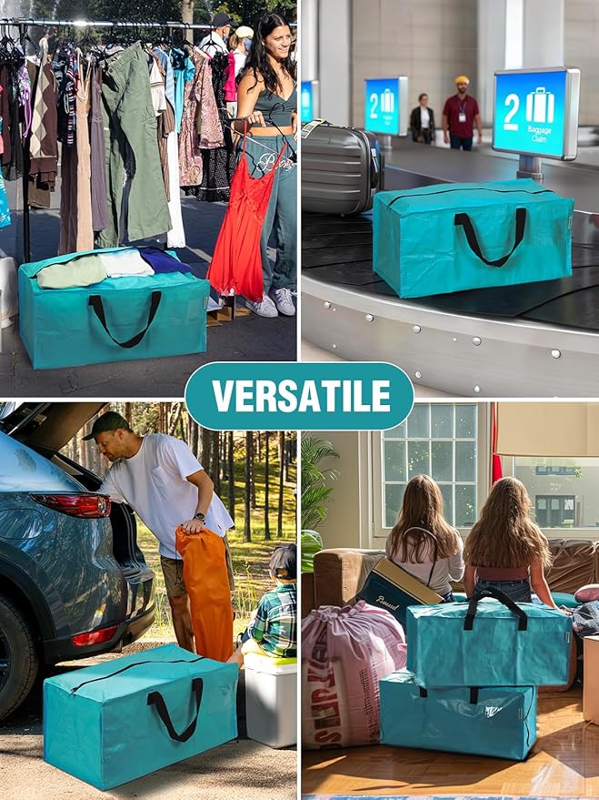 WORKPRO 8 Pack Extra Large Moving Bags with Zippers & Carrying Handles Backpack Straps, Heavy-Duty Storage Tote for Space Saving Moving Storage (Blue)