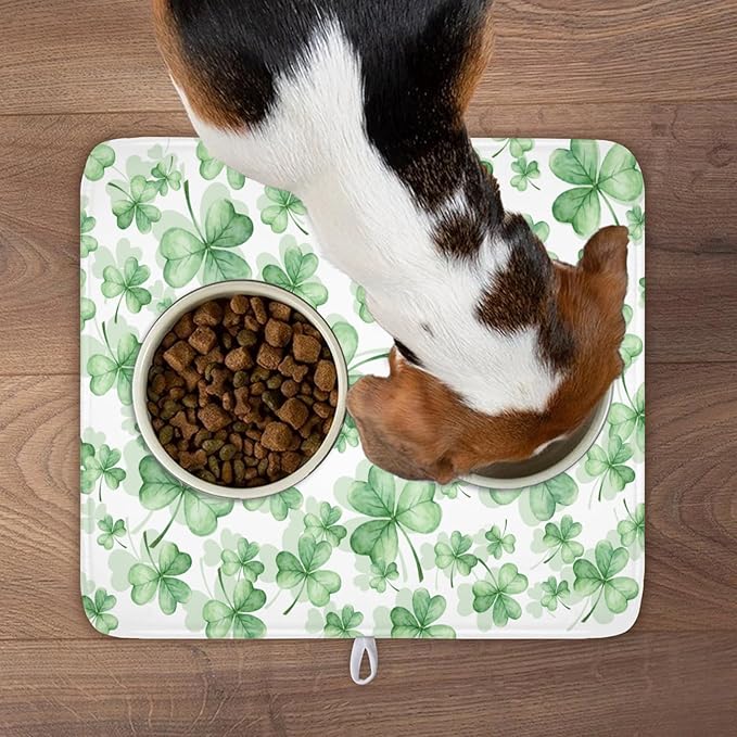 St Patrick's Day Dish Drying Mat for Kitchen Counter,Green Lucky Charm Shamrocks Drying Mat 16 x 18 Inch with High Absorbent Microfiber Drainer Mat for Coffee Bar