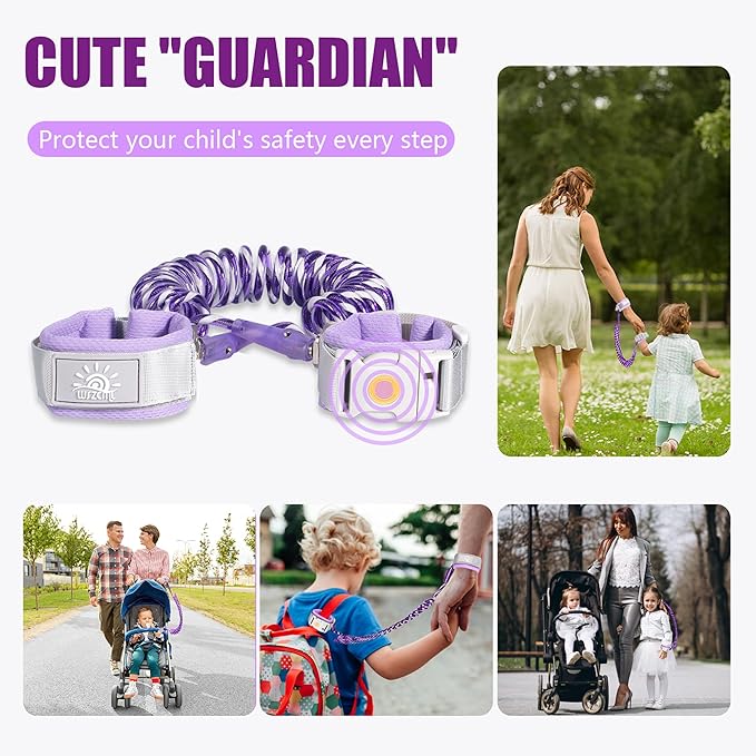 Anti Lost Wrist Link,Toddler Harness Walking Leash with Induction Lock,Reflective Child Wrist Leashes for Baby,6.56ft Kids Leash for Supermarket Mall Airport Amusement Park Zoo Travel(Purple)