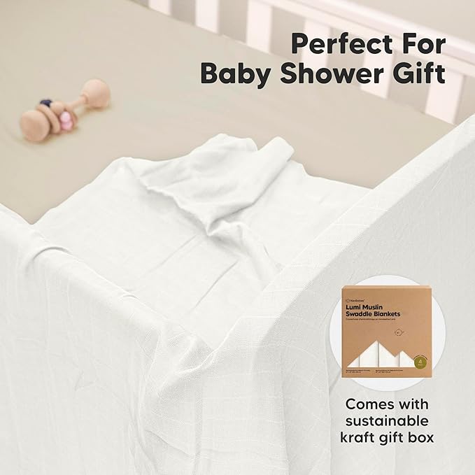 4-Pack Muslin Swaddle Blankets for Boys, Girls - Organic Baby Swaddles for Newborns, Soft & Breathable Receiving Baby Blankets for Girl, Boy, Neutral, Newborn Essentials Gift (Soft White)