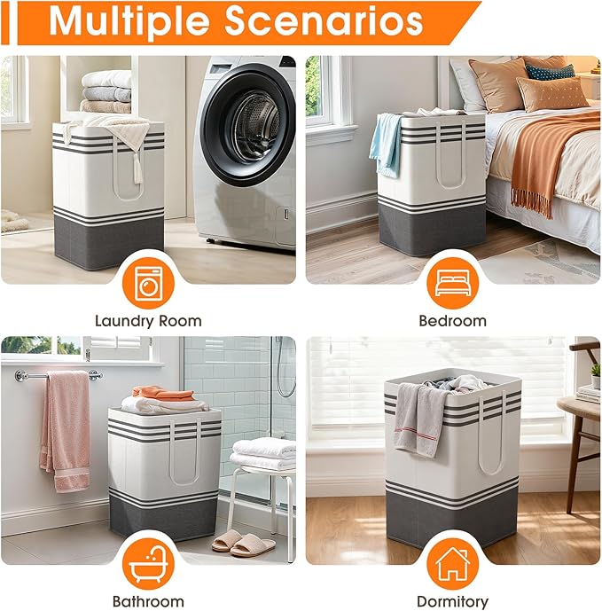 3 Pack Large Laundry Baskets, Laundry Hampers, Freestanding Waterproof Collapsible Clothes Bag with Extended & Reinforced Handles - Clothes Basket for Dorm, Bathroom, Home (75L)