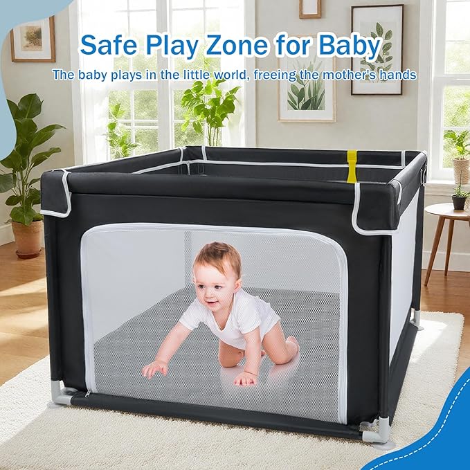 Baby Playpen for Babies and Toddlers,Small Baby Fence Floor Yard,Soft Breathable Mesh, Anti-Slip Base, Mini Play Yard with Pull-Up Ring Safe Anti-Fall Play Yard with Gates,36"X36"in