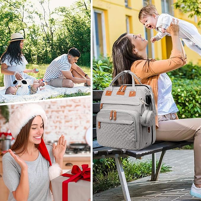 JKJRJJ Diaper Bag Backpack with Changing Station, Large Diaper Bag For Boys And Girls, Multifunctional Waterproof Travel Diaper Backpack, Baby Bag with USB Charging Port for Moms Dads, grey