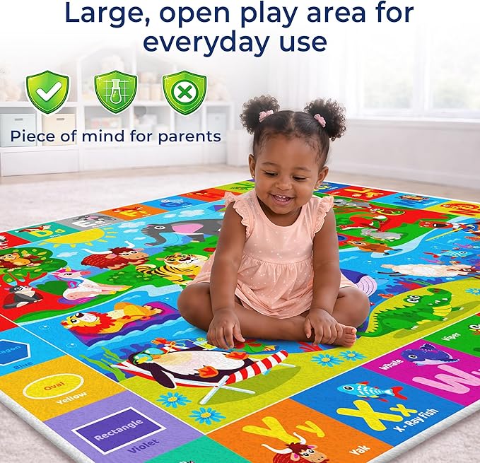 QUOKKA Baby Mat for Floor Play for Babies 6-12 Months – Super Soft Baby Floor Play Mat for Toddlers 1-3 – Extra Large Thick Plush Rug for Nursery – Padded Foldable Activity Infant Playroom Carpet