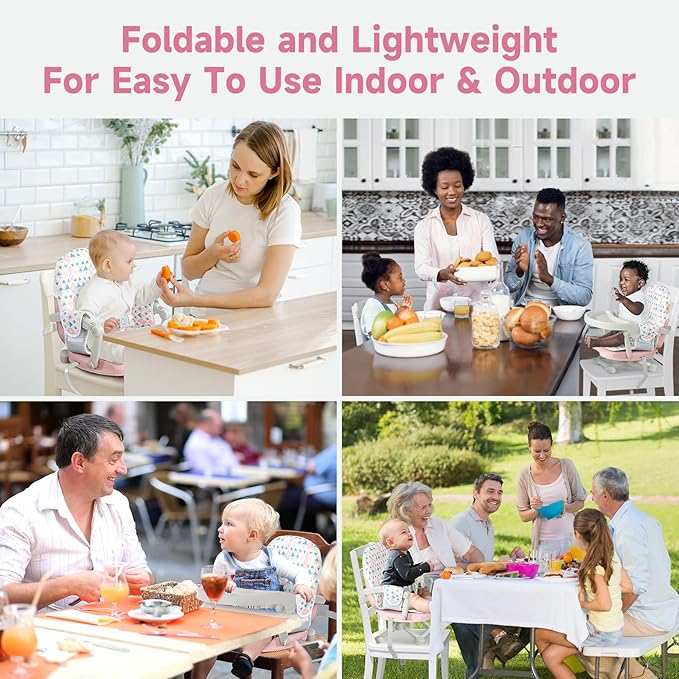 YOLEO Baby High Chair Booster Seat for Dining Table, Foldable High Chairs with Adjustable Heights, Travel Booster Seat with Removable Tray