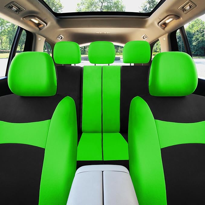 Automotive Seat Covers Green Universal Fit Combo Set with Steering Wheel Cover and Seat Belt Pad fits most Cars, SUVs, and Trucks (Airbag Compatible and Split Bench) FH Group FB030GREEN-COMBO