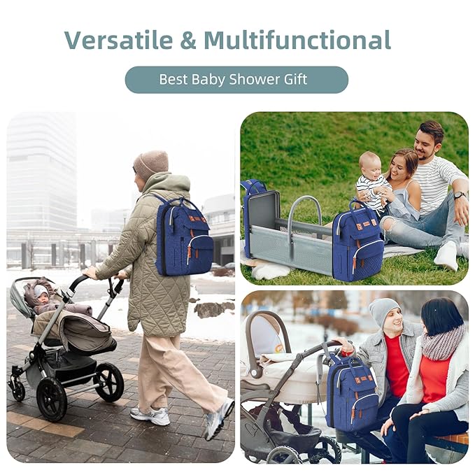 ISMGN Diaper Bag Backpack, Large Diaper Bag, Multifunctional Diaper Bag, Baby Bag, Navy Blue