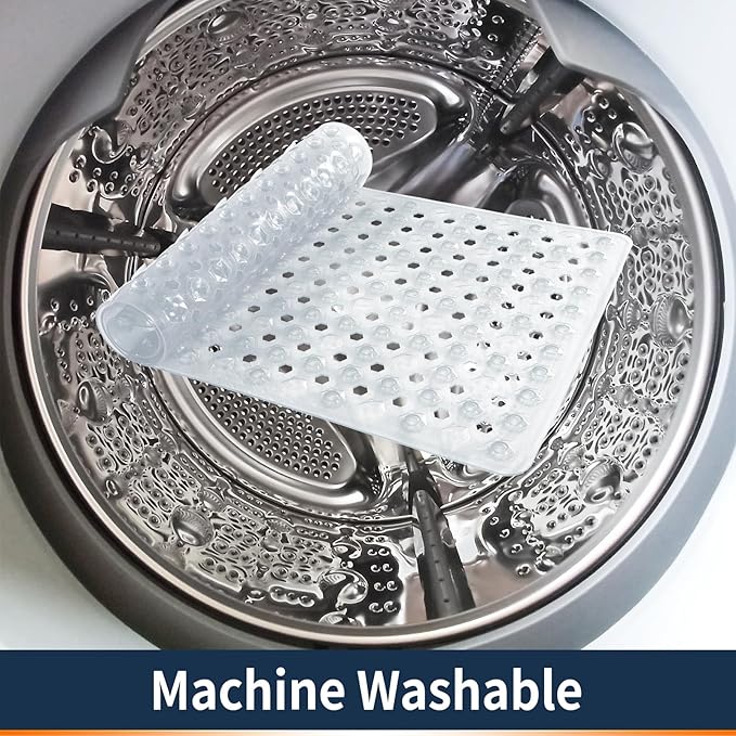 Yimobra Bathtub Mat Non Slip, 27.5"x15.5" Machine Washable Shower Floor Mat, Soft on Feet, Bathmat with Drain Holes and Suction Cups, Bathroom Essentials, Clear