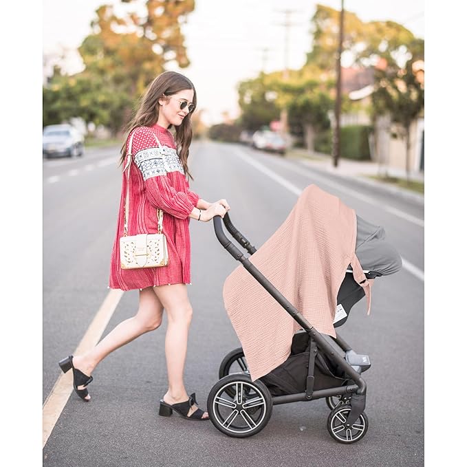 Konssy Muslin Nursing Cover for Baby Breastfeeding, Breathable 100% Cotton Breastfeeding Cover with Rigid Hoop for Mother Nursing Apron, Multi-use Carseat Canopy (Pink)
