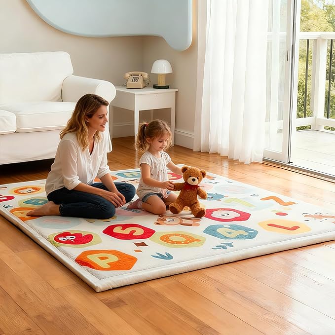 Baby Play Mat for Floor,1.3" Thick Elasti-Foam Playpen Mat for Tummy Time, Easy Care with Non-Slip Cushioned for Infant,Kids and Toddler Crawling