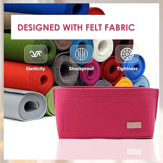 Purse Organizer Insert with Base Shaper Compatible with Neverfull PM Speedy 30 and More, Bag Organizer for Luxury Tote Handbags, Rose/M