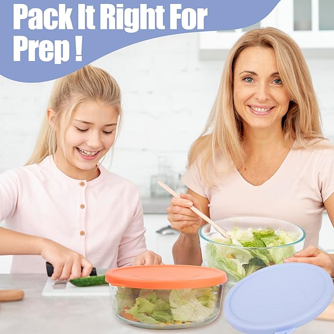 LUVCOSY 1 Cup 2 Cup 4 Cup 7 Cup Round Silicone Replacement Lids for Pyrex 7202-PC, 7200-PC, 7201-PC, 7402-PC Glass Bowls, 8 Pack Storage Cover, Microwave & Dishwasher & Freezer Safe