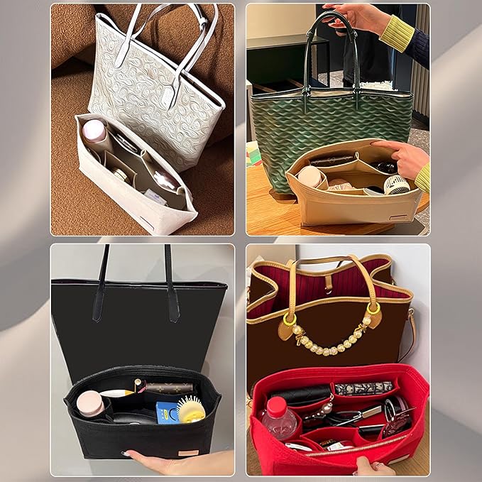 Doxo Purse Organizer Insert Handbag&Tote Felt Bag Fits for City 33 Speedy 35 and Neverfull MM(Beige-L)