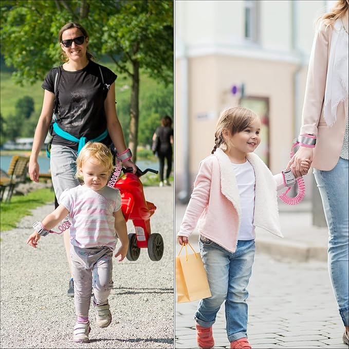 Anti-Lost Wrist Chain Anti Lost Leash Baby Leash with Child Upgraded Safety Locks for Kids Babies, Kids, Wrist Band for Outdoor Activities, Shopping(Pink 8.2 Ft)