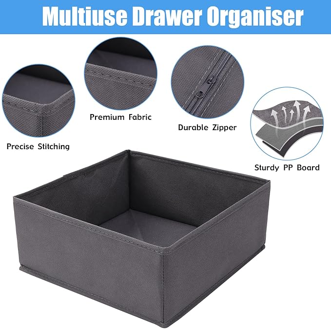 Foldable Dresser Drawer Organizers Clothes, Underwear Organizer Foldable Cloth Storage Box Drawer Divider Organizer Basket Bins for Underwear Socks, Bras, Underwear,14 Pack (Grey)