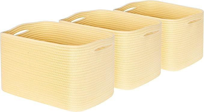 MINTWOOD Design 3-Pack Decorative Woven Storage Baskets for Shelves, Cube Bin Box for Organizing Books, Shoes, Dog Toys, Pantry Closet and Living Room Organizer, Yellow