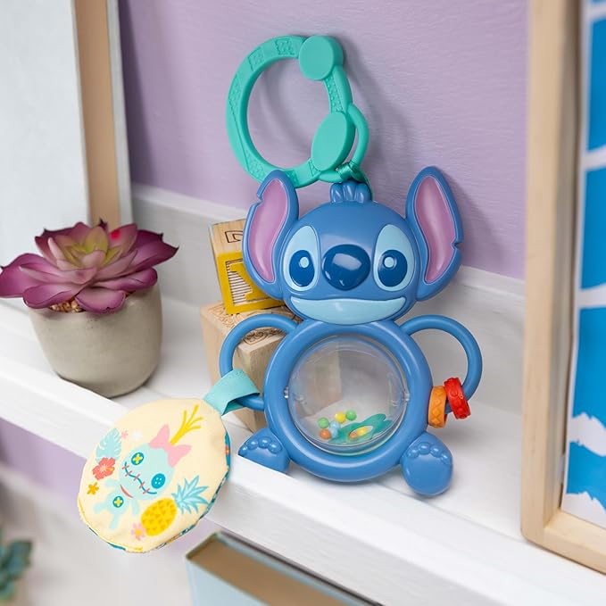 Bright Starts Disney Baby Stitch Tummy Tumble Baby Toy - Spinning Bead Chaser Toy, On The Go Travel, Unisex, Stroller Toy for Newborns & Up