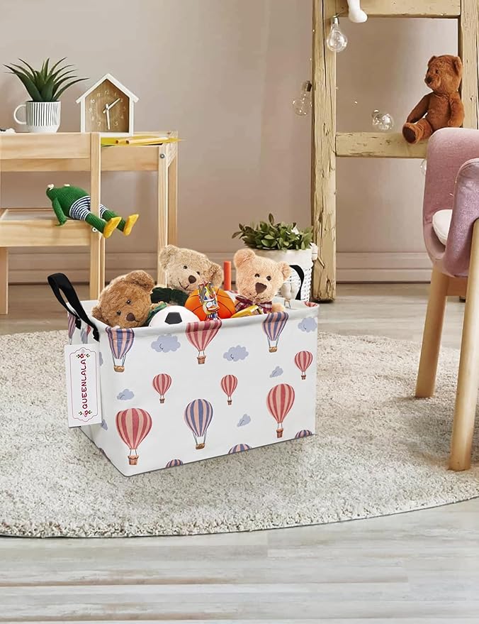 QUEENLALA Rectangular Laundry Hamper/Foldable Nursery Laundry Basket for Organizing/Storage Bin Baskets/Children Toy Office Bedroom/Toy Bin Closet Shelf Baskets(Rec-Color Balloon)