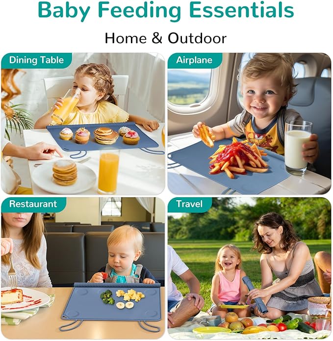 DZDOV Silicone Placemat for Baby Self-Eating: Dishwasher Safe & Non-Slip for Dining Table - Table Mat for Baby 8-18 Months