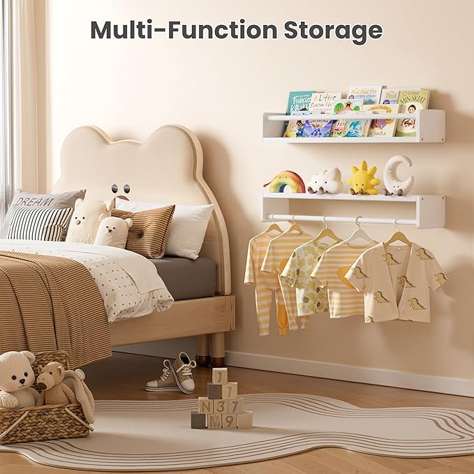 upsimples 2 Pack Nursery Book Shelves, 23.6 Inch Floating Bookshelves for Wall, Baby Nursery Decor, Small Solid Wood Wall Mounted Shelves for Baby Kids Boys Girls, White