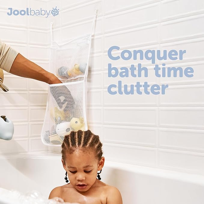 Jool Baby Bath Toy Storage Bag – Mesh Holder for Kids Bathtub Toys – Suctions to Wall, Machine Washable
