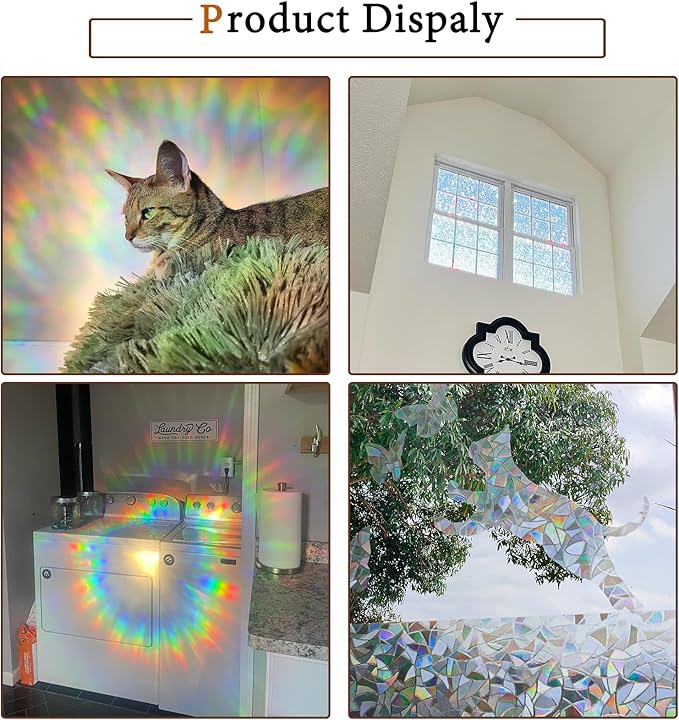 Niviy Rainbow Window Privacy Film 29.5 x 78.7 inches, Iridescent Window Film Stained Glass Suncatcher Windows Cling Vinyl 3D Decorative Window Sticker