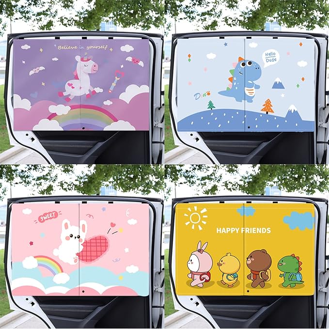 Car Sun Shade for Baby - EOHMAK Car Side Window Sun Shade Cover Upgrade Double Opening Car Interior Curtain Sun Blocker Blind (Go to School, 2 Pack)