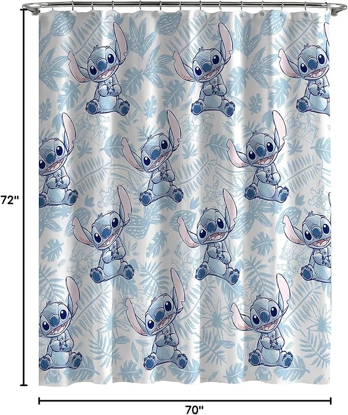 Jay Franco Shower Curtains Disney Lilo & Stitch Sunglasses & Surf Kids Fabric Shower Curtain, Featuring Stitch, 70 x 72 inches, Hooks and Rod not Included