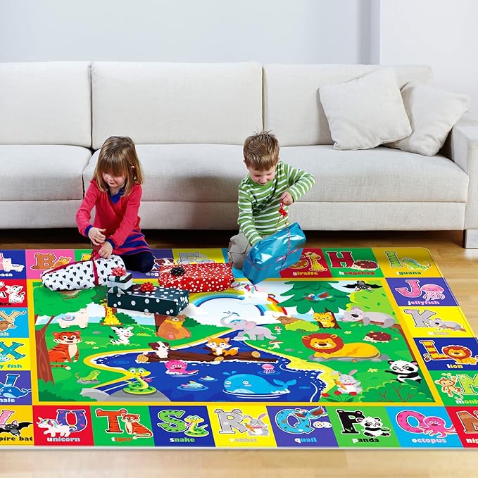 LTKOUGFAM Baby Play Mat for Floor, Baby Crawling Mat Soft Surface Toddler Playmat for Babies, Non-Toxic Foldable Non-Slip ABC Mats for Kids Infants Girls Boys (59X39.4 INCH)