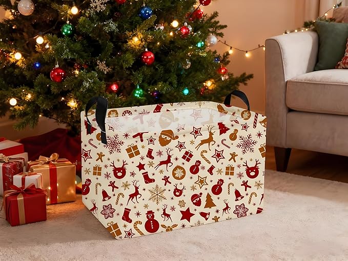 Essme Rectangular Christmas Baskets,Deer Storage Box,Cute Basket for Kids with Handles for Room Decor, Book Bins,Gifts Basket.(Snowflake Christmas)