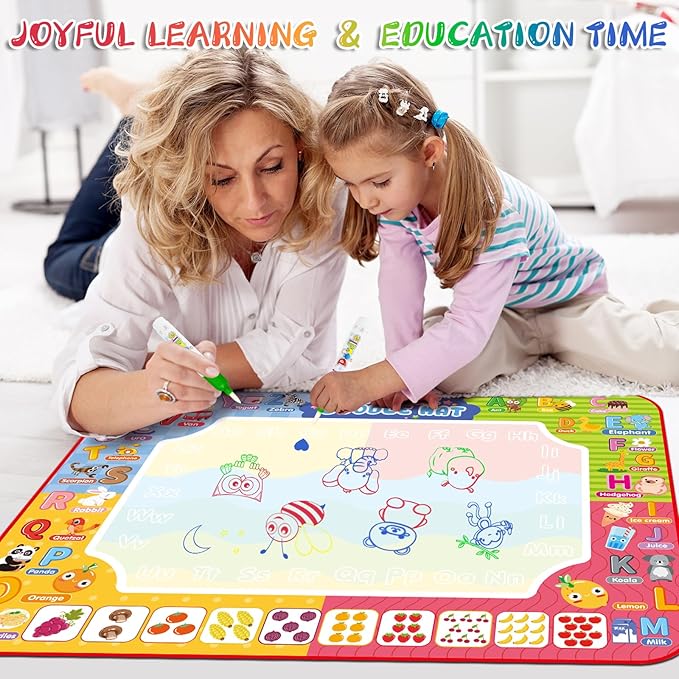 Water Doodle Mat 32 x 24 Inch Kids Water Painting Writing Drawing Mat Toy,Mess Free Coloring Extra Large Magic Educational Toys for Boys Girls Age 3 4 5 6 7 8 Year Old Christmas Birthday Present