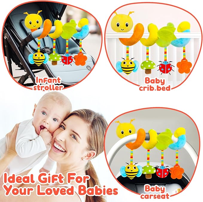 TSYAN Car Seat Toys for Babies 0-6 Months Boy,Baby Spiral Hanging Plush Activity Toys Thank You Gifts for Newborn 0 3 6 9 12 Months Baby Boys Girls