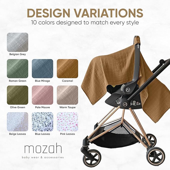 MOZAH Baby Car Seat Cover - Caramel Toffee - 100% Organic Muslin - Soft, Breathable and Lightweight, Baby Infant Car Seat Essentials