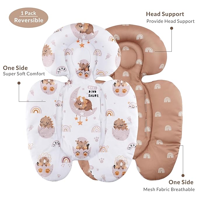 Generic Infant Car Seat Insert Compatible with Mamaroo Swing & Graco Swing and Infant Car Seat, Newborn Insert Baby Head Body Support, Reversible Design, Breathable Soft Fabric, 1Pcs - Dinosaur