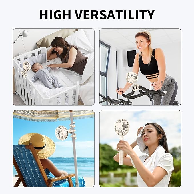 AMACOOL Battery Operated Stroller Fan, Newborn & Baby Travel Essentials, Registry Gifts, Flexible Tripod Clip On Fan with 3 Speeds and Rotatable for Car Seat Crib Bike Treadmill, Beach Essentials