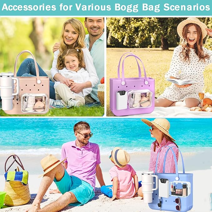 3 Packs Clear Bogg Beach Tote Bag with 2 Pack Insert Hooks Accessories for Bogg Bags Travel Makeup Clean Toiletry Brush Organizer Cosmetic Divider Storage Inner Pouch