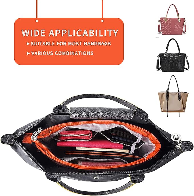 Vercord Expandable Nylon Handbag Purse Organizer Insert Liner Shaper Bag in Bag Orange Large